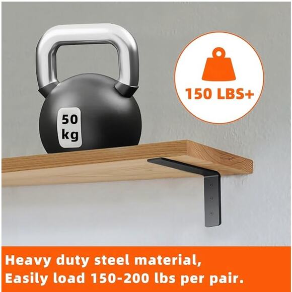 4 Pack Heavy Duty Floating Shelf Brackets, Metal L Wall Brackets- Black - Picture 3 of 4